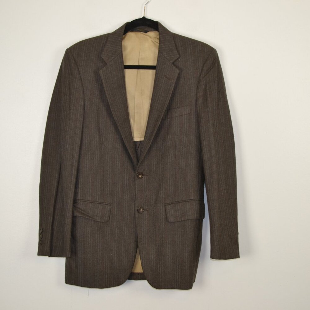 Vintage Allyn St. George Mens Wool Pinstriped Brown Blazer Lined Sport Jacket
